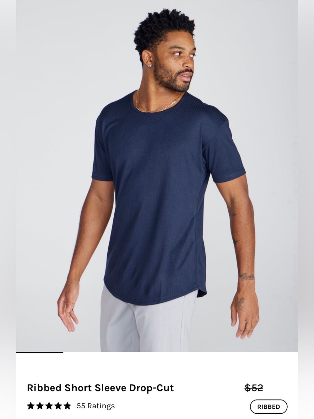 BYLT Ribbed Short Sleeve Drop-Cut in Navy